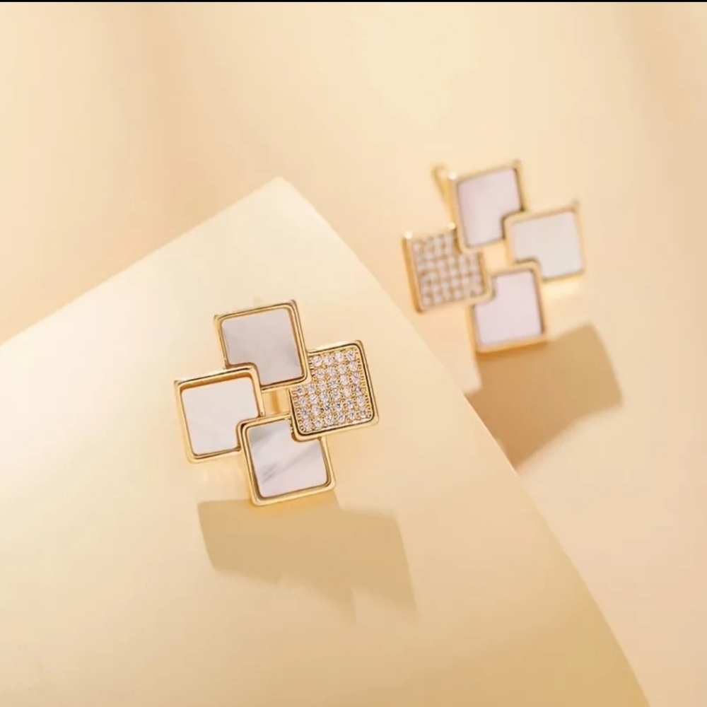 zircon Earrings 925 silver pin earrings real gold electroplated golden earrings